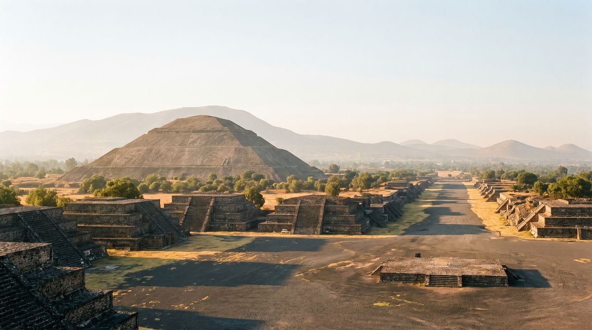 The Pyramid of the Sun rising above the Avenue of the Dead at Teotihuacan near Mexico City