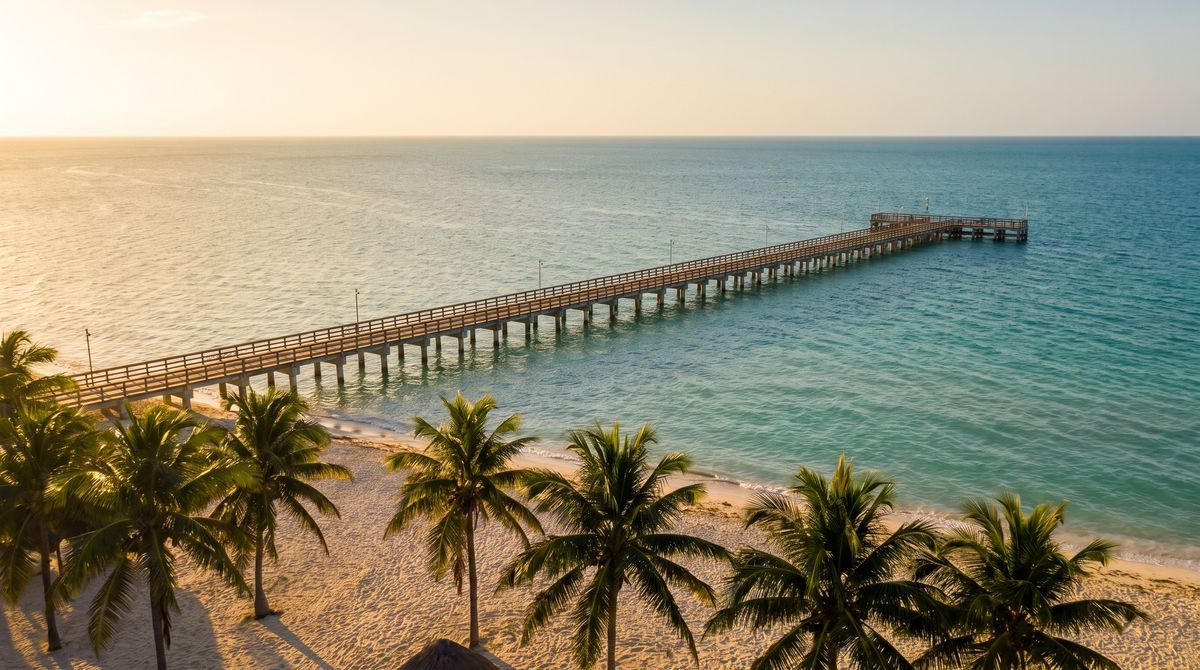 The long malecon and Gulf of Mexico beachfront at Progreso, Yucatan, near Merida