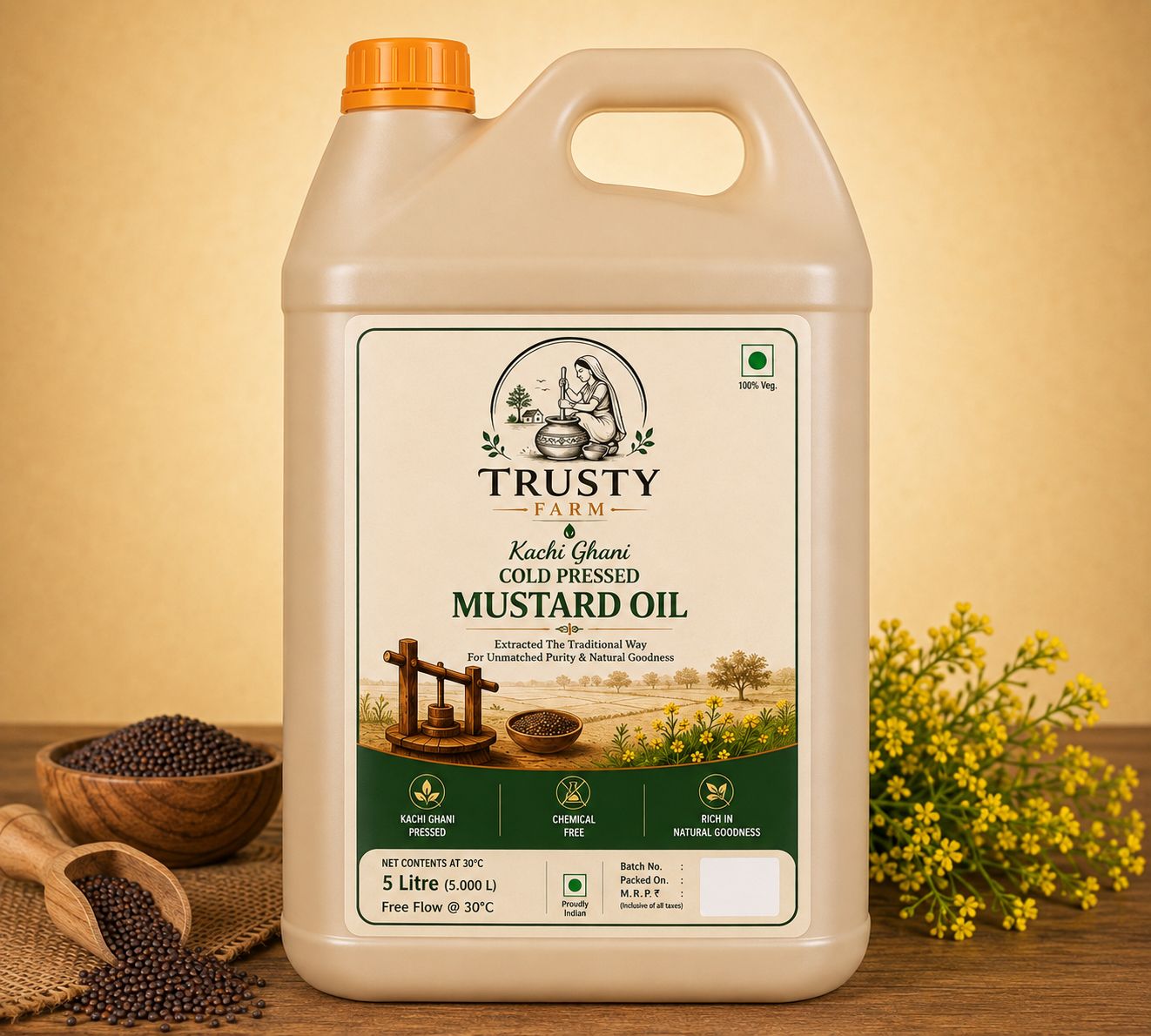 Trusty Farm Kachi Ghani cold-pressed mustard oil 5 litre pack