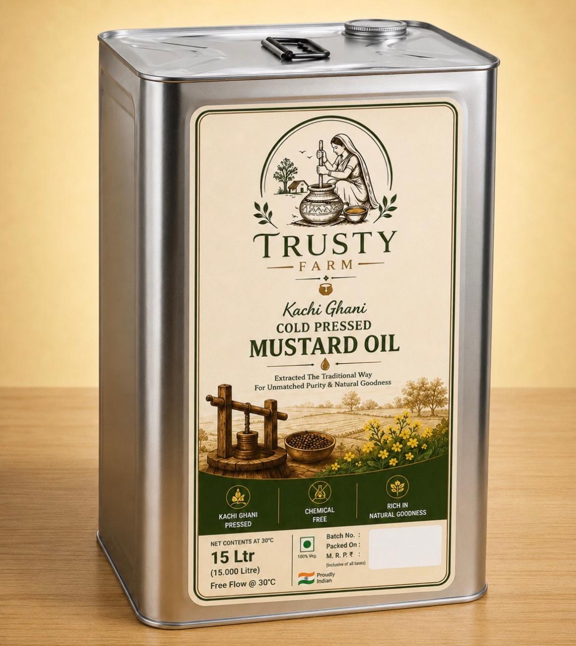 Trusty Farm Kachi Ghani cold-pressed mustard oil 15 litre tin