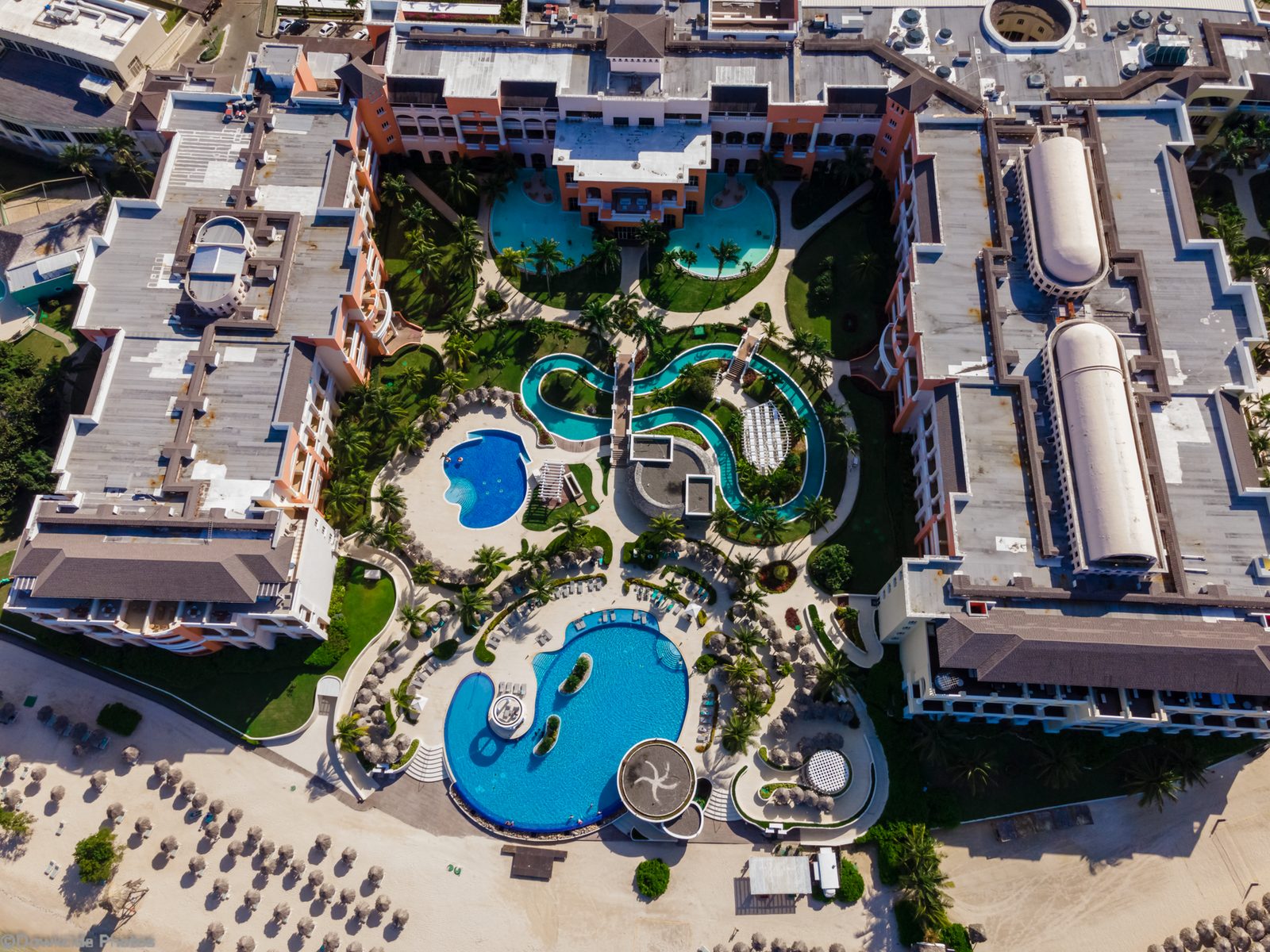 Stunning aerial view of a luxury beach resort in Lucea, Hanover Parish, Jamaica.