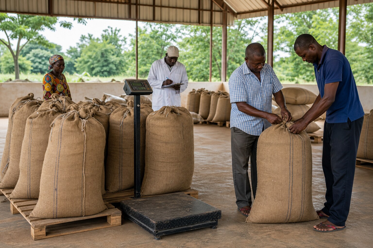 Cashew sacks weighed at an aggregation centre