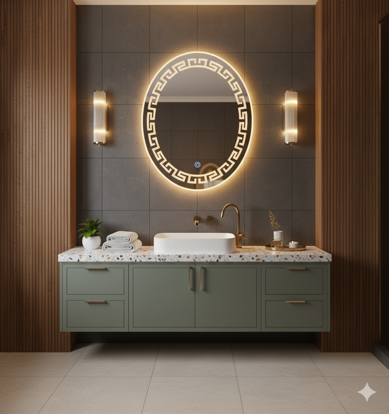 Oval bathroom mirror