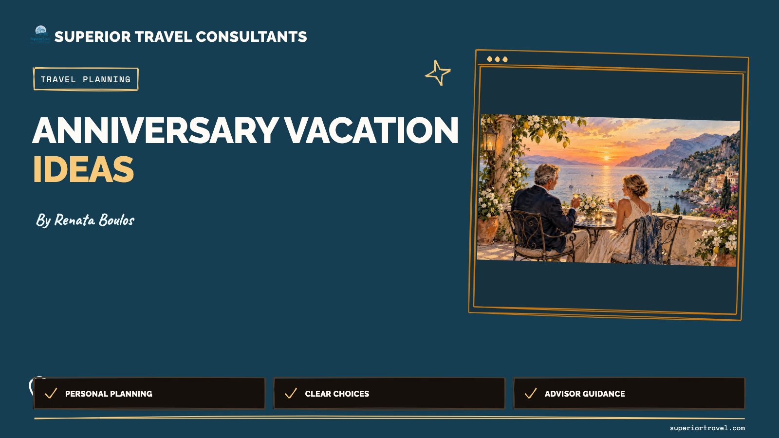 Anniversary vacation ideas - Renata Boulos, Superior Travel Consultants