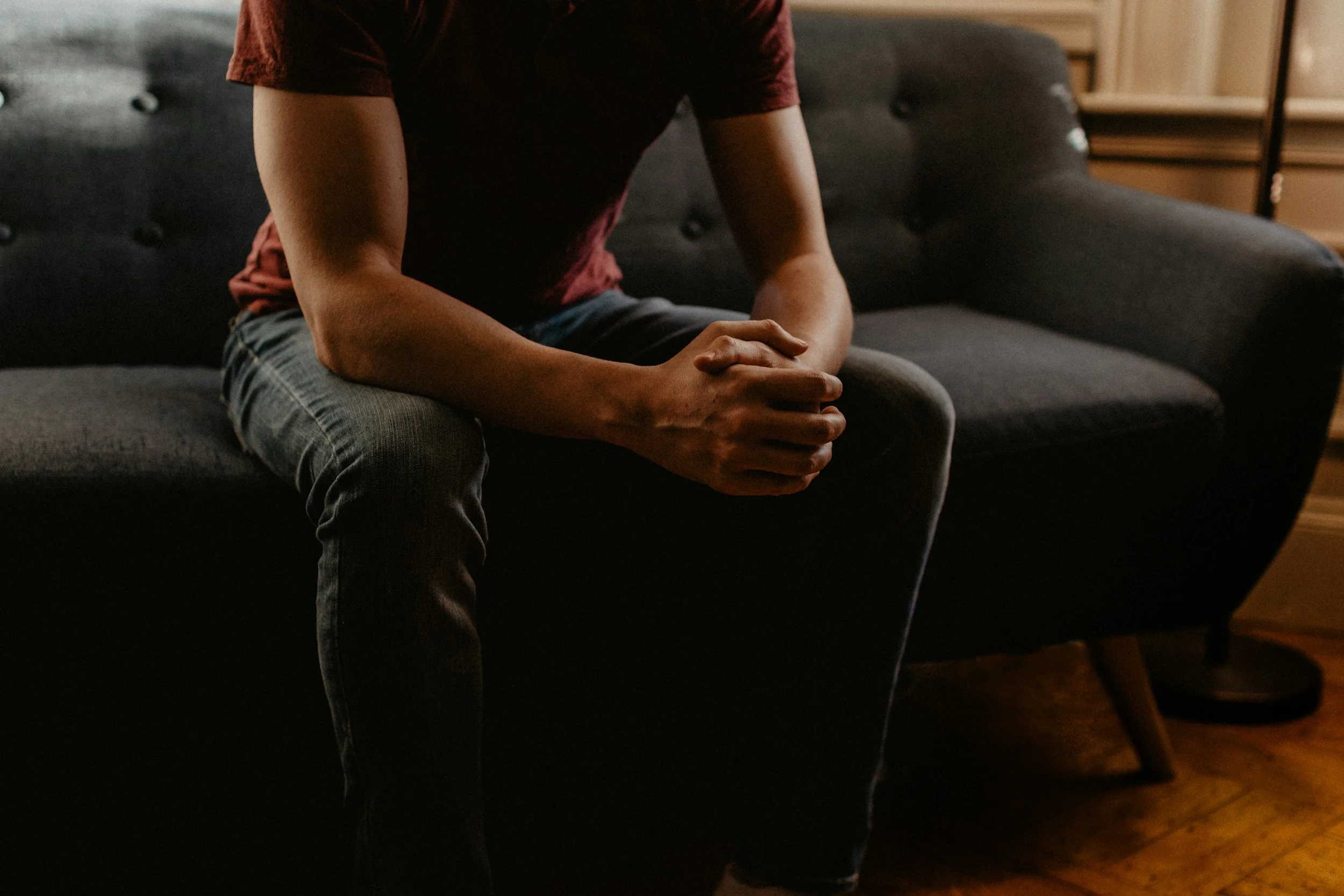 A client reflecting during therapy