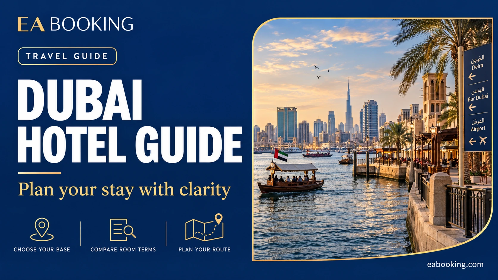 EA Booking guide cover: Cheap Hotels in Dubai: Deira, Bur Dubai and Airport Stays