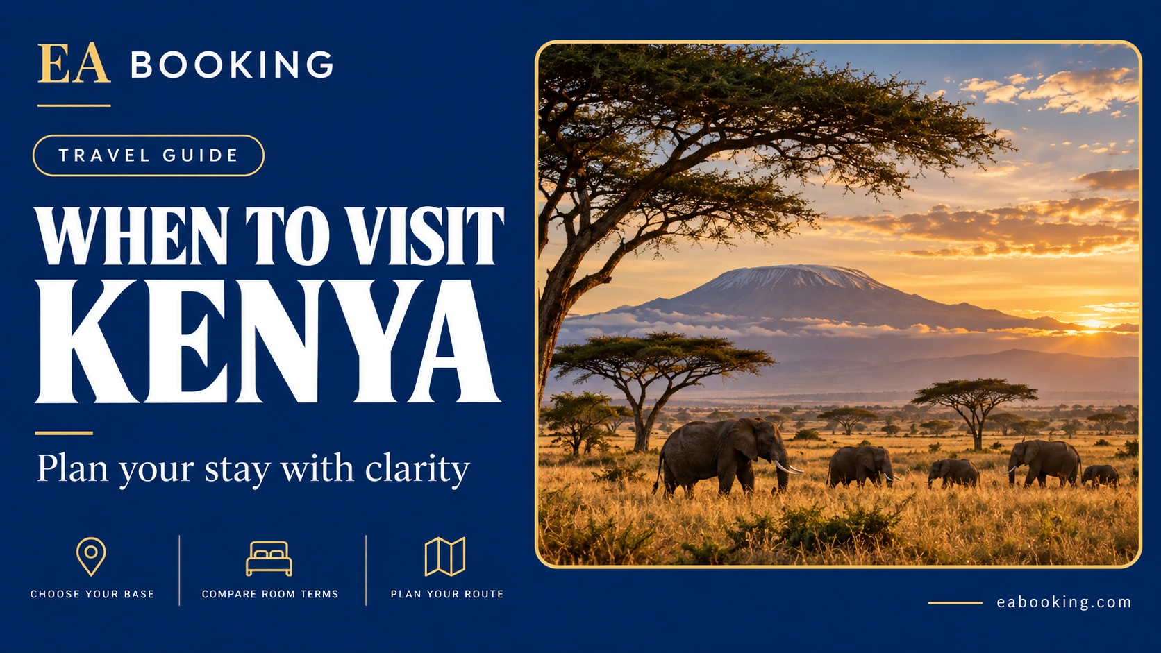 EA Booking guide cover: Best time to visit Kenya for safari, migration and coast trips