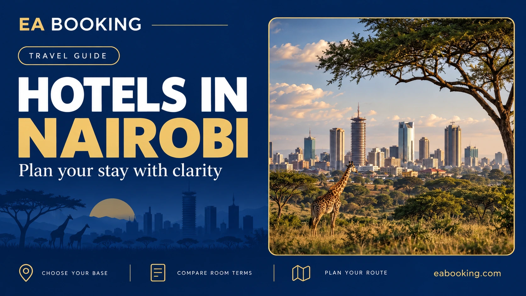 EA Booking guide cover: Hotels in Nairobi by area, airport access and budget
