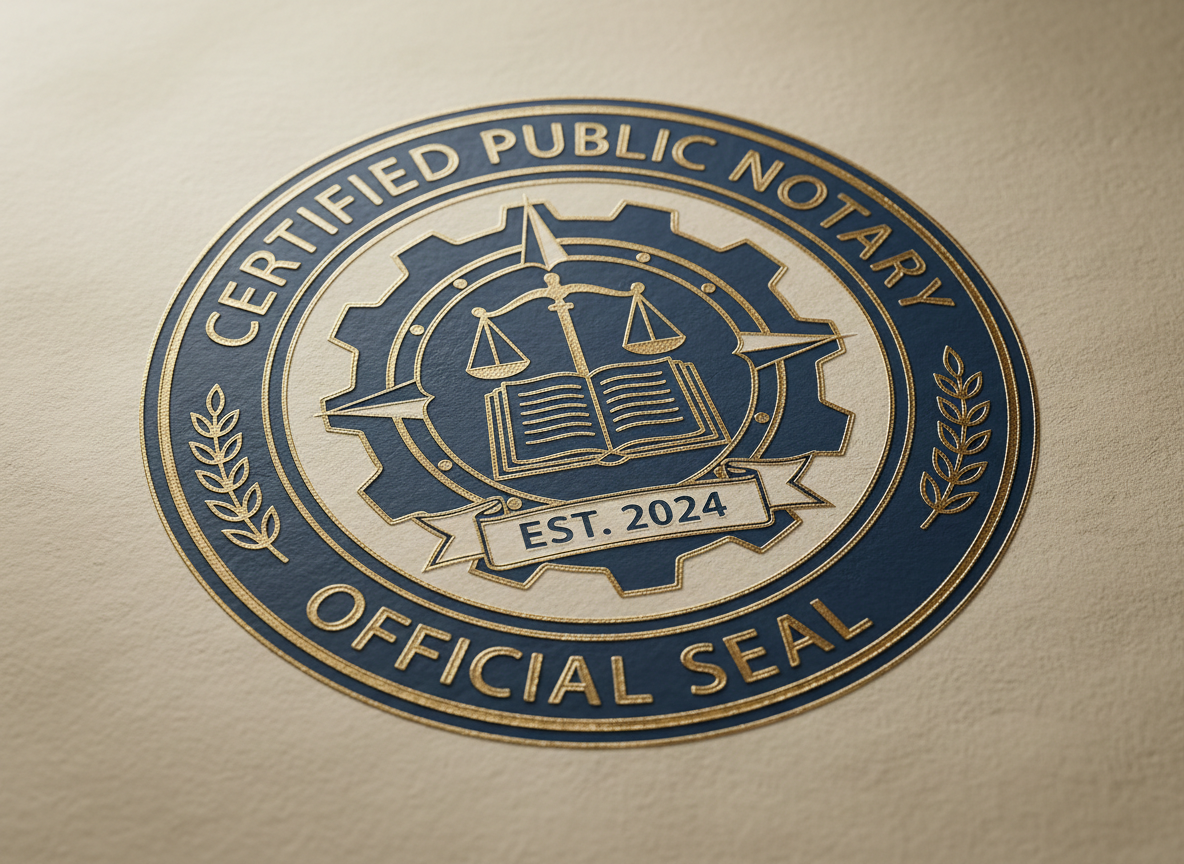 Close-up notary stamp on documents