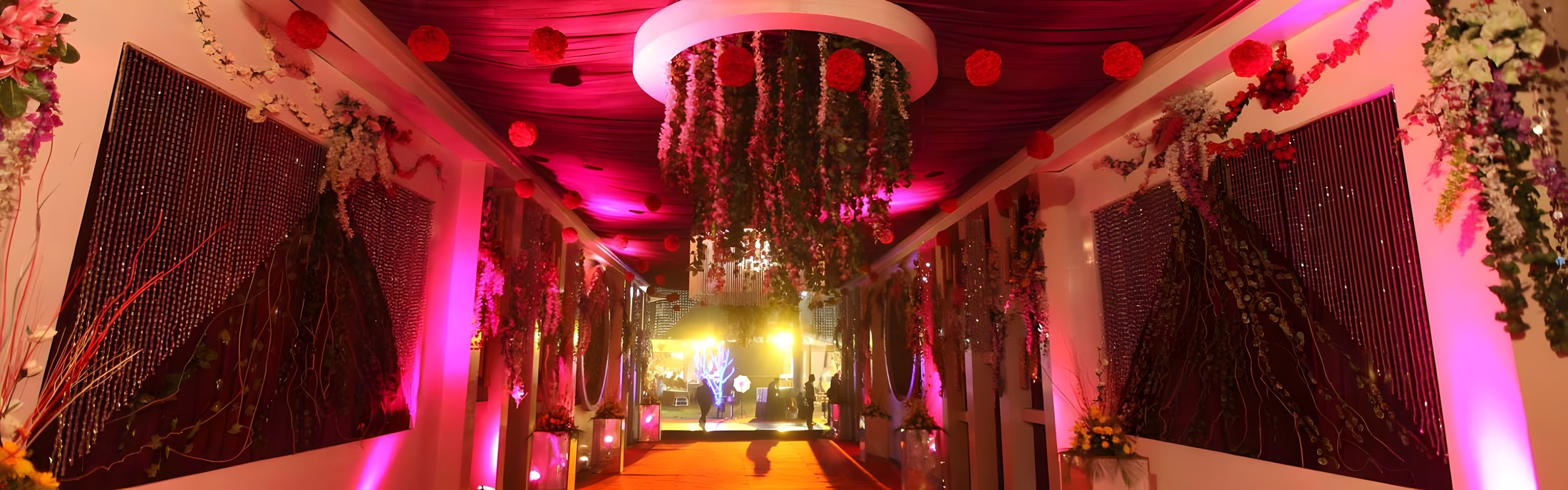 Banquet hall dressed for a wedding